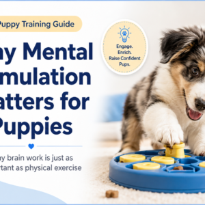 Happy puppy using a puzzle toy for mental stimulation and enrichment
