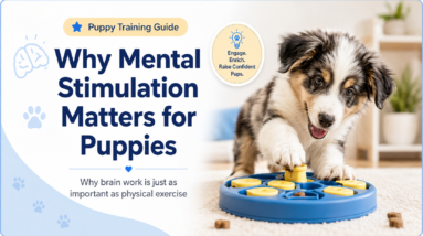 Happy puppy using a puzzle toy for mental stimulation and enrichment