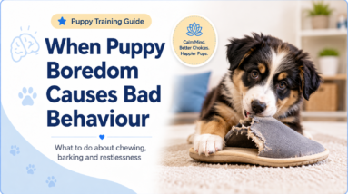 Bored puppy chewing a slipper indoors